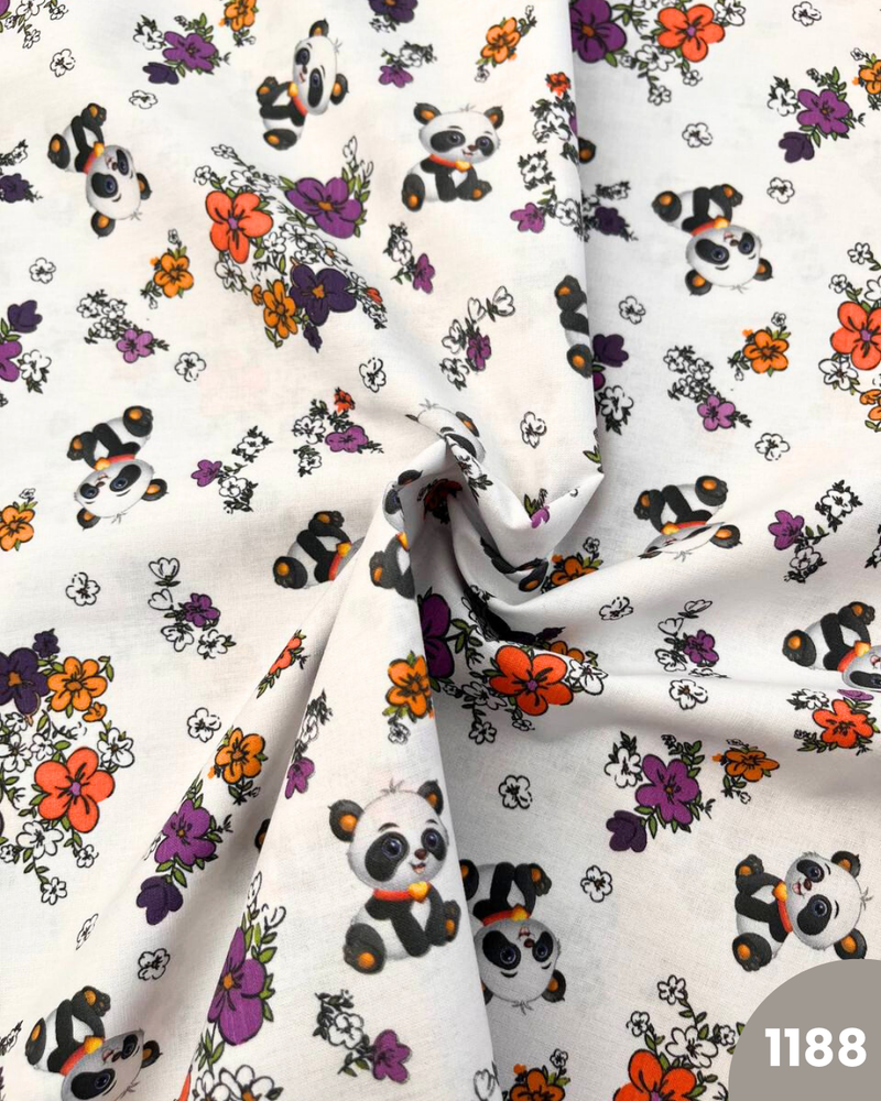 COTONE 100% - 1188 PANDA FIORI VIOLA E ARANCIO