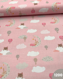 COTONE 100% - 1200 LUNA E MONGOLFIERA FONDO ROSA