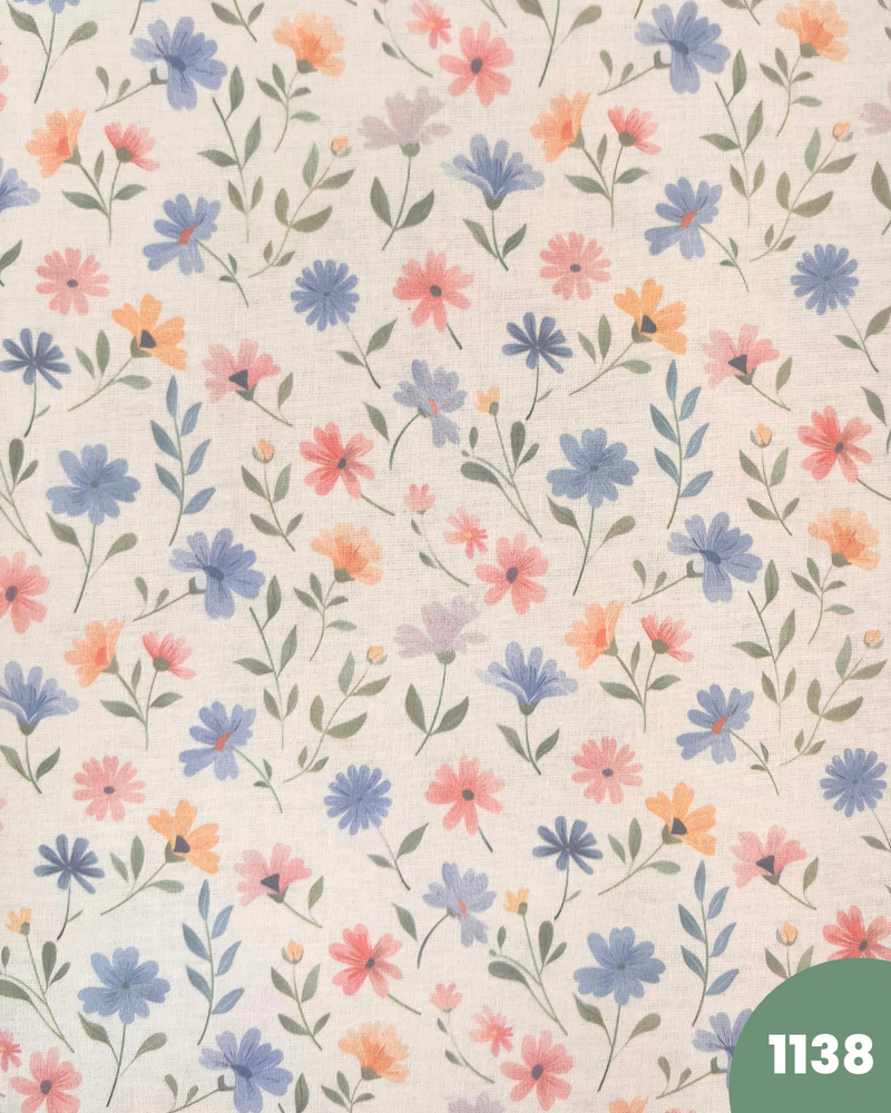 COTONE 100% - 1138 FIORELLINI CELESTI E COLOR PESCA