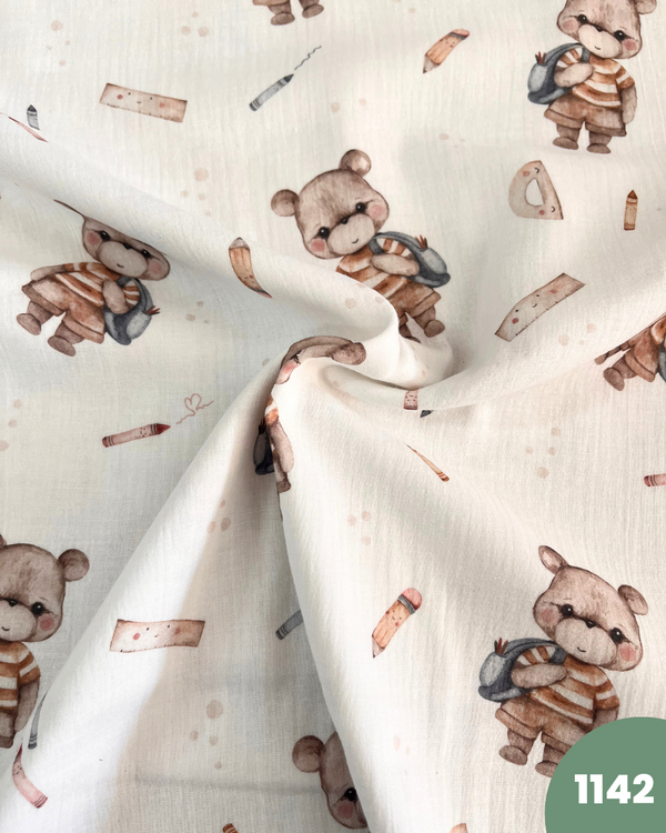 MUSSOLA DI COTONE - 1142 ORSETTO DETTAGLI CELESTI