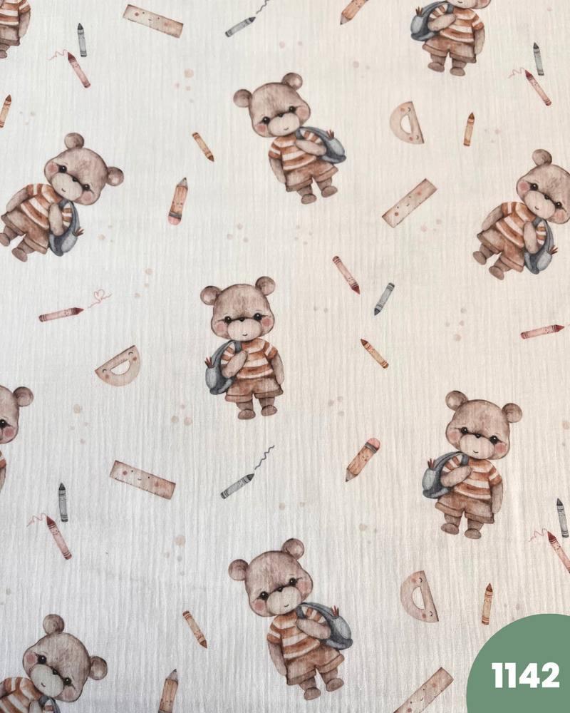 MUSSOLA DI COTONE - 1142 ORSETTO DETTAGLI CELESTI