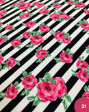 SATIN - 21 FIORI ROSA FONDO RIGA NERA