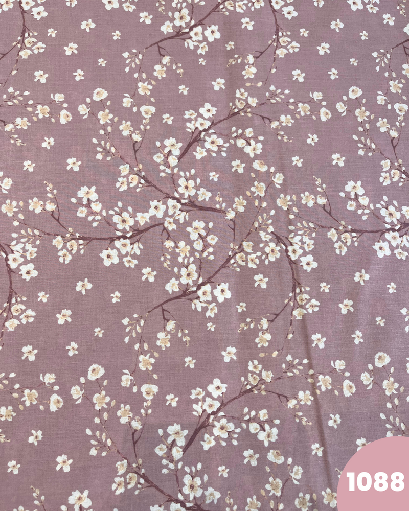 COTONE PERCALLE - 1088 FIORELLINI BIANCHI FONDO ROSA SCURO