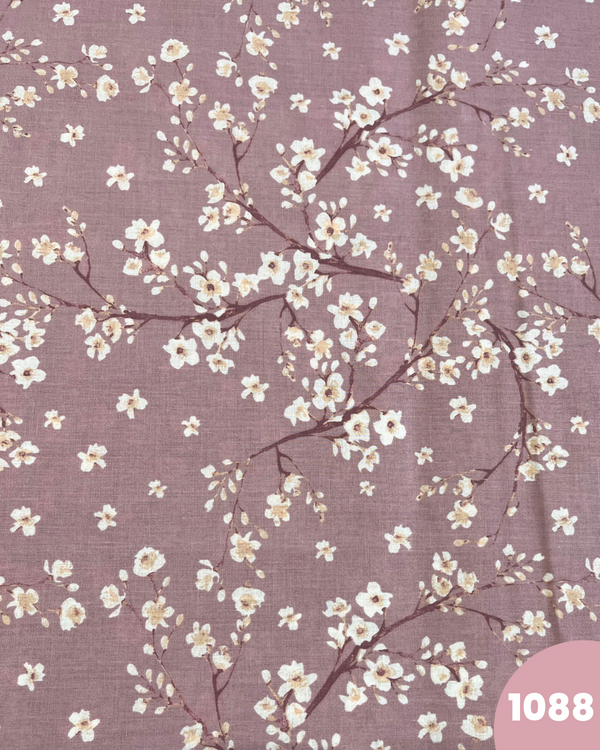 COTONE PERCALLE - 1088 FIORELLINI BIANCHI FONDO ROSA SCURO