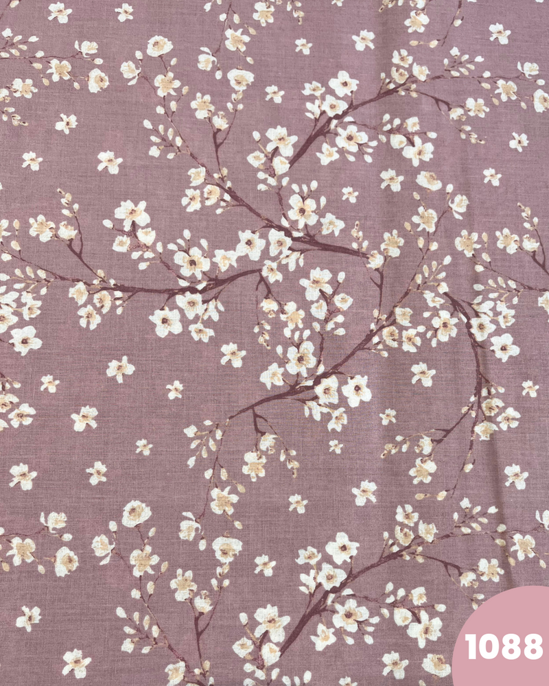 COTONE PERCALLE - 1088 FIORELLINI BIANCHI FONDO ROSA SCURO