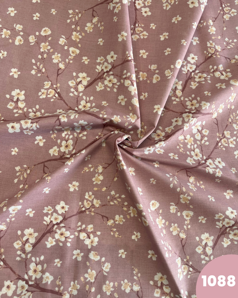 COTONE PERCALLE - 1088 FIORELLINI BIANCHI FONDO ROSA SCURO