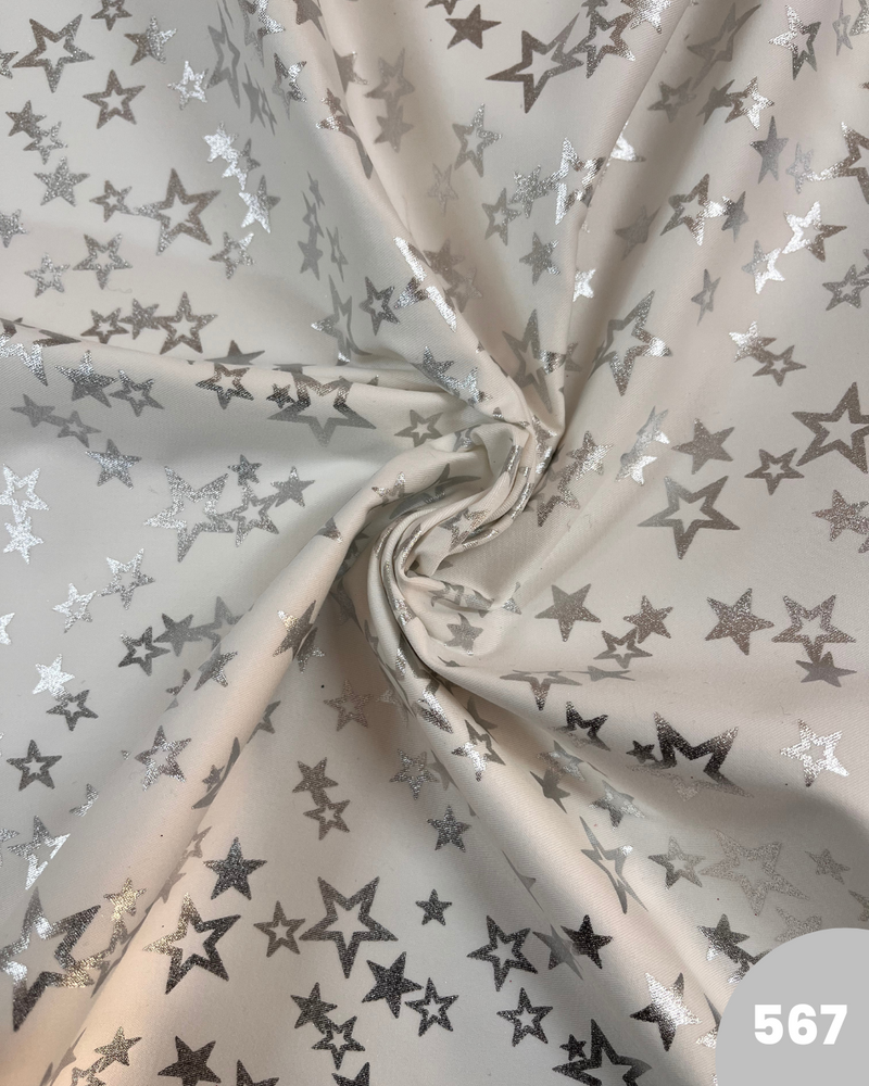 GABARDINE DI COTONE - 567 STELLINE PIENE E VUOTE ARGENTO