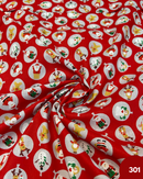 COTONE 100% - 301 PALLA DI NATALE PERSONAGGI FONDO ROSSO