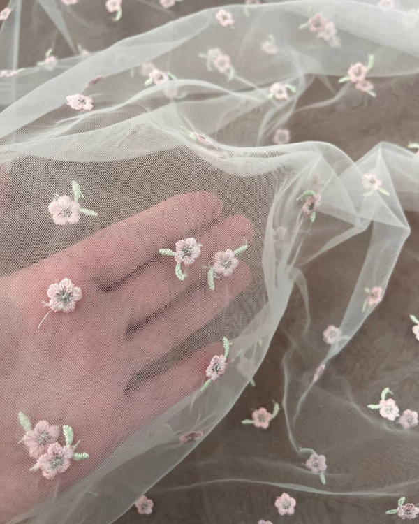 TULLE RICAMO FIORELLINO FONDO BIANCO
