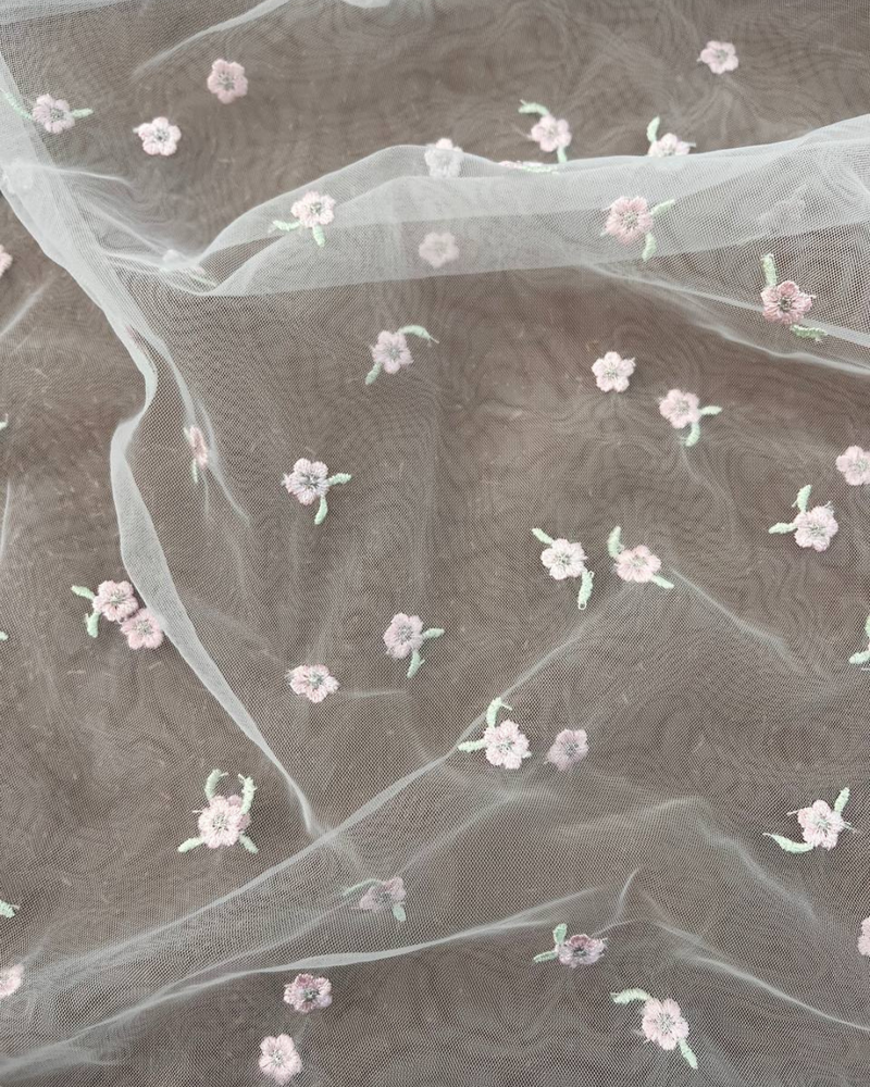 TULLE RICAMO FIORELLINO FONDO BIANCO