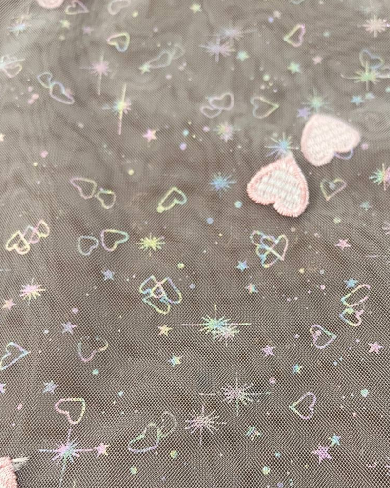 TULLE RICAMO CUORICINO FONDO ROSA
