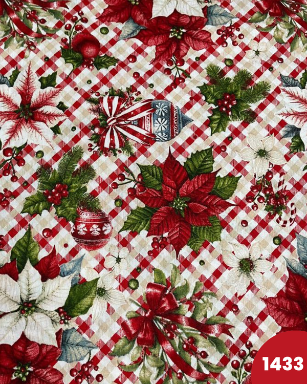 COTONE ARREDAMENTO - 1433 STELLE DI NATALE FONDO QUADRETTATO