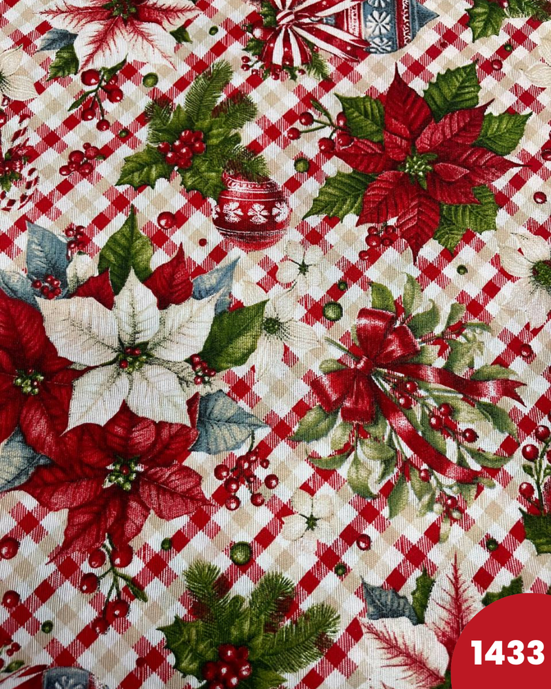 COTONE ARREDAMENTO - 1433 STELLE DI NATALE FONDO QUADRETTATO