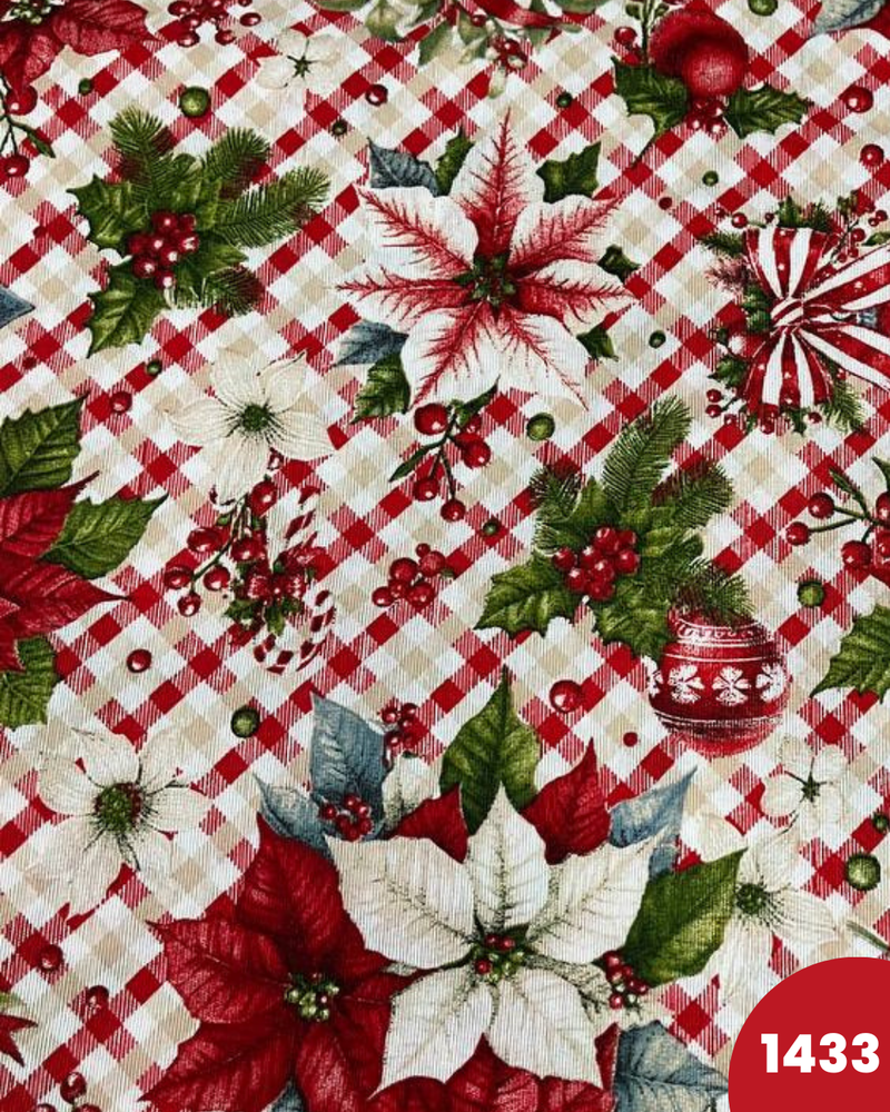 COTONE ARREDAMENTO - 1433 STELLE DI NATALE FONDO QUADRETTATO