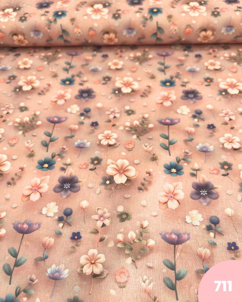COTONE 100% - 711 FIORE 3D FONDO ROSA