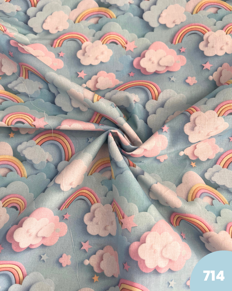 COTONE 100% - 714 ARCOBALENO 3D FONDO CELESTE