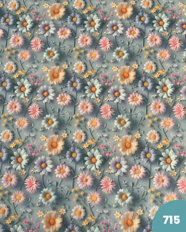 COTONE 100% - 715 FIORI 3D FONDO VERDE ACQUA