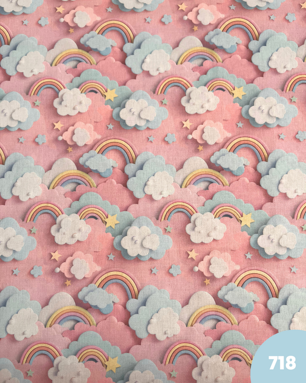COTONE 100% - 718 ARCOBALENO 3D FONDO ROSA