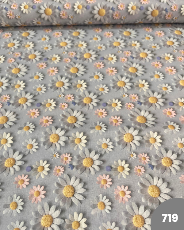 COTONE 100% - 719 MARGHERITE FONDO GRIGIO CHIARO