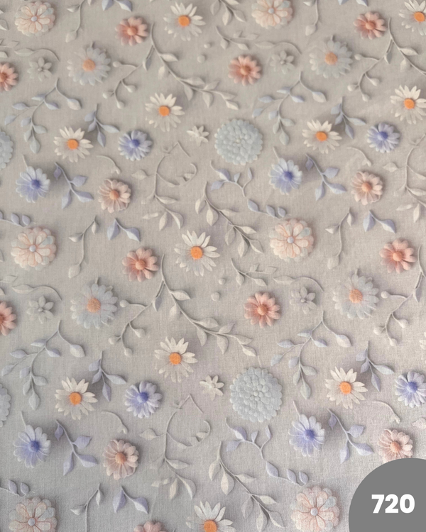 COTONE 100% - 720 FIORI 3D FONDO GRIGIO CHIARO