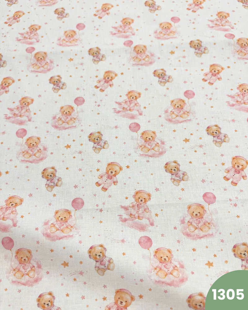 COTONE 100% - 1305 ORSETTO ROSA FONDO BIANCO