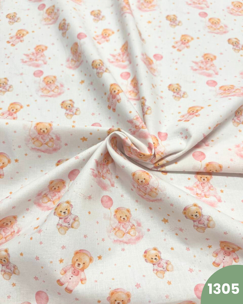 COTONE 100% - 1305 ORSETTO ROSA FONDO BIANCO