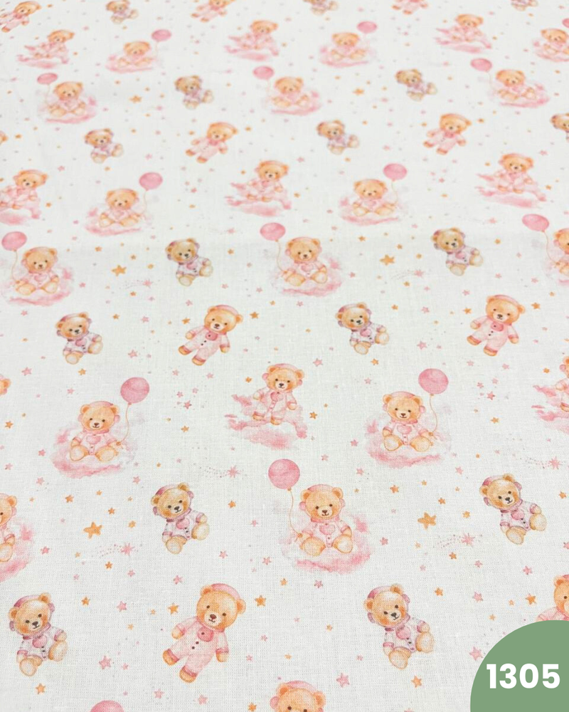 COTONE 100% - 1305 ORSETTO ROSA FONDO BIANCO