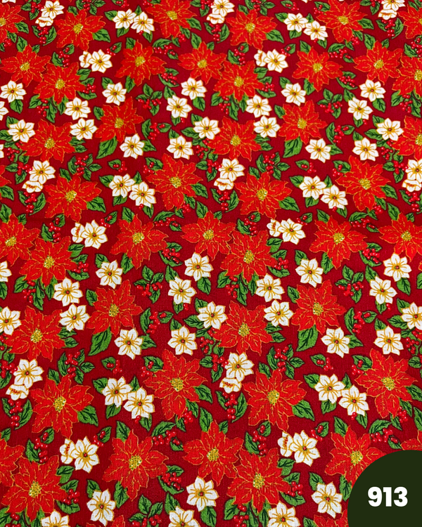 COTONE ARREDAMENTO - 913 FIORI NATALIZI FONDO ROSSO