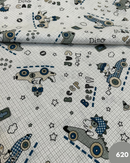 COTONE ARREDAMENTO - 620 DINOSAURO IN MACCHINA FONDO QUADRETTINO