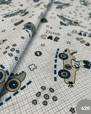 COTONE ARREDAMENTO - 620 DINOSAURO IN MACCHINA FONDO QUADRETTINO