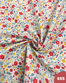 COTONE 100% - 655 FIORI PICCOLI COLORATI FOGLIE CELESTI