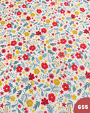 COTONE 100% - 655 FIORI PICCOLI COLORATI FOGLIE CELESTI