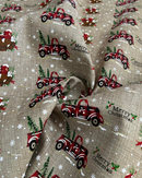 TELA EFFETTO JUTA DISEGNO AUTO E BABBO NATALE