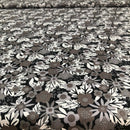 POPELINE DI COTONE FANTASIA - 068 FIORI GRIGIO E TORTORA FONDO NERO