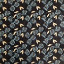 POPELINE DI COTONE FANTASIA - 069 FOGLIE BLUETTE FONDO NERO