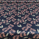 POPELINE DI COTONE FANTASIA - 070 FOGLIE ROSA ANTICO FONDO BLU