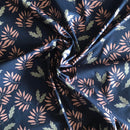 POPELINE DI COTONE FANTASIA - 070 FOGLIE ROSA ANTICO FONDO BLU