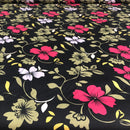 POPELINE DI COTONE FANTASIA - 072 FIORE VERDE E MAGENTA FONDO NERO