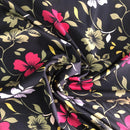 POPELINE DI COTONE FANTASIA - 072 FIORE VERDE E MAGENTA FONDO NERO