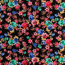 POPELINE DI COTONE FANTASIA - 077 FIORI COLORATI FONDO NERO