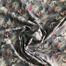 POPELINE DI COTONE FANTASIA - 086 FIORI E PIUME FONDO GRIGIO