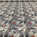 POPELINE DI COTONE FANTASIA - 086 FIORI E PIUME FONDO GRIGIO