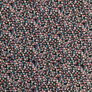 POPELINE DI COTONE FANTASIA - 087 FIORELLINO ARANCIO FONDO NERO A POIS