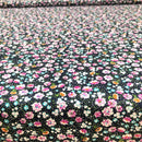 POPELINE DI COTONE FANTASIA - 088 FIORELLINO ROSA FONDO NERO A POIS