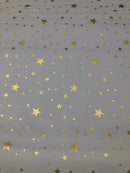 GABARDINE DI COTONE - 153 STELLE GRANDI E PICCOLE ORO FONDO BIANCO