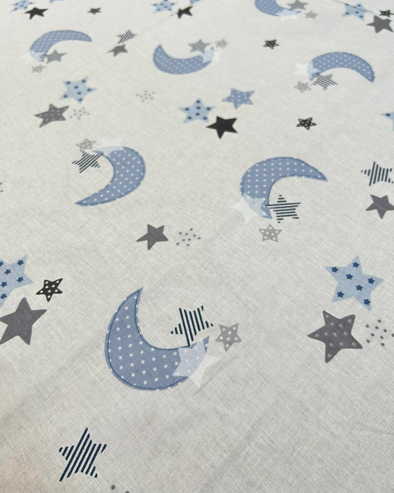 COTONE 100% H 240CM - 243 LUNA E STELLE CELESTE FONDO BIANCO