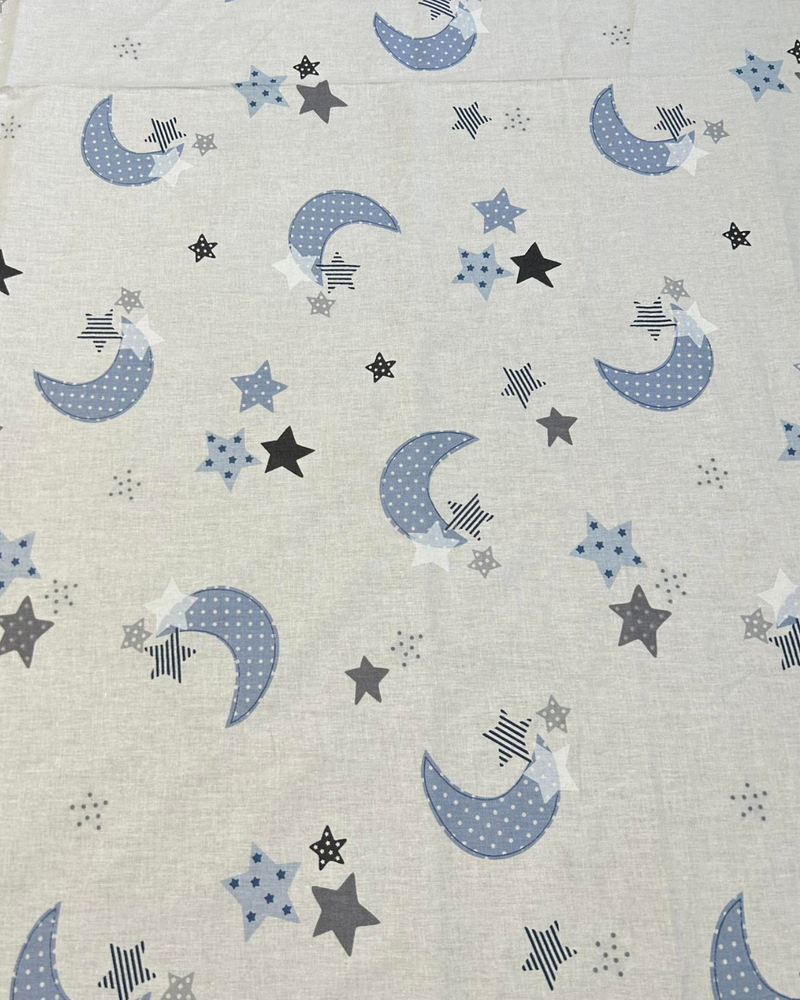 COTONE 100% H 240CM - 243 LUNA E STELLE CELESTE FONDO BIANCO