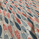 COTONE ARREDAMENTO - 347 PESCI ROSSI E BLU FONDO MICROPOIS GRIGIO