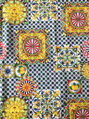 COTONE ARREDAMENTO - 372 MATTONELLA SOLE VERDE/BLU