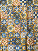 COTONE ARREDAMENTO - 379 MATTONELLA SENAPE/BLU